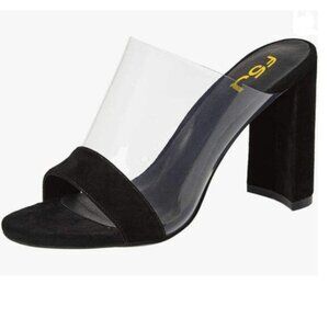 FSJ Black Clear Open Toe Sandals Slip On Chunky High Heels Slide Mules Shoes